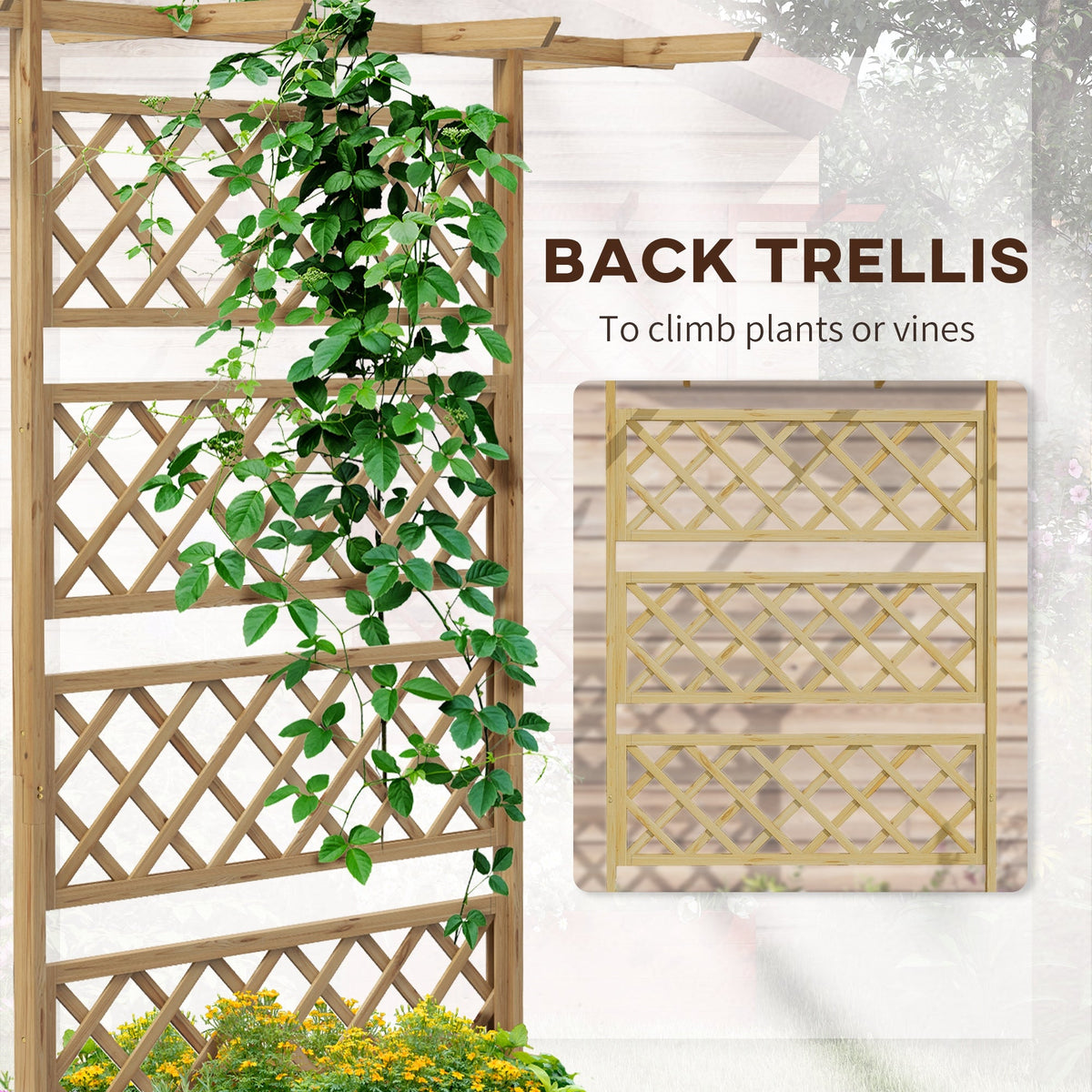 Wood Raised Garden Bed with Trellis, Roof and Privacy Screen, Natural