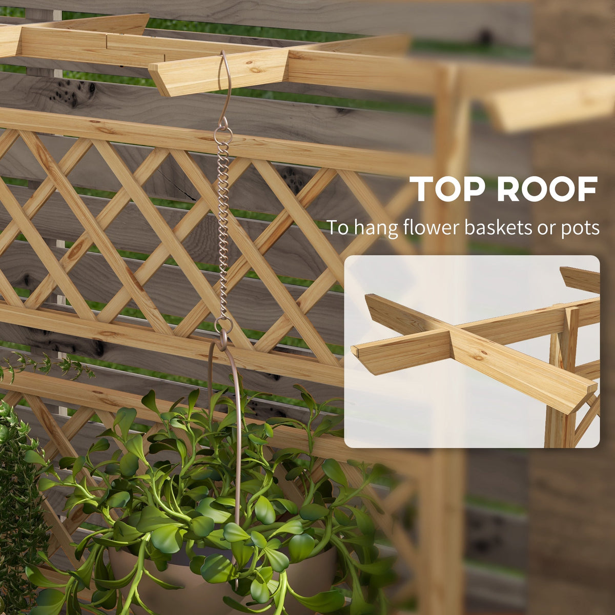 Wood Raised Garden Bed with Trellis, Roof and Privacy Screen, Natural