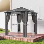 2.5 x 2.5 m Hardtop Gazebo with Galvanised Roof, Netting & Curtains, Dark Grey