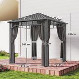 2.5 x 2.5 m Hardtop Gazebo with Galvanised Roof, Netting & Curtains, Dark Grey