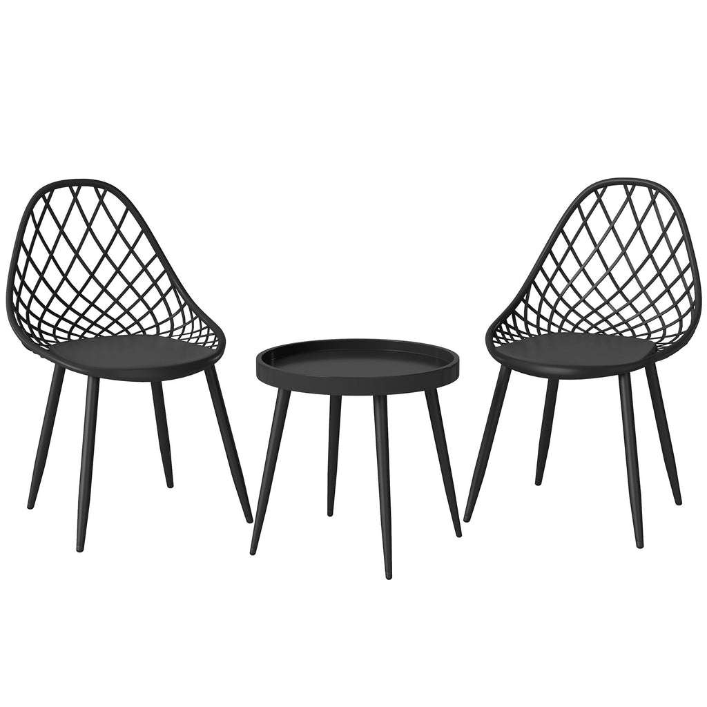 3-Piece Outdoor Bistro Set, 2 Chairs & Round Table, Weatherproof Metal, Black