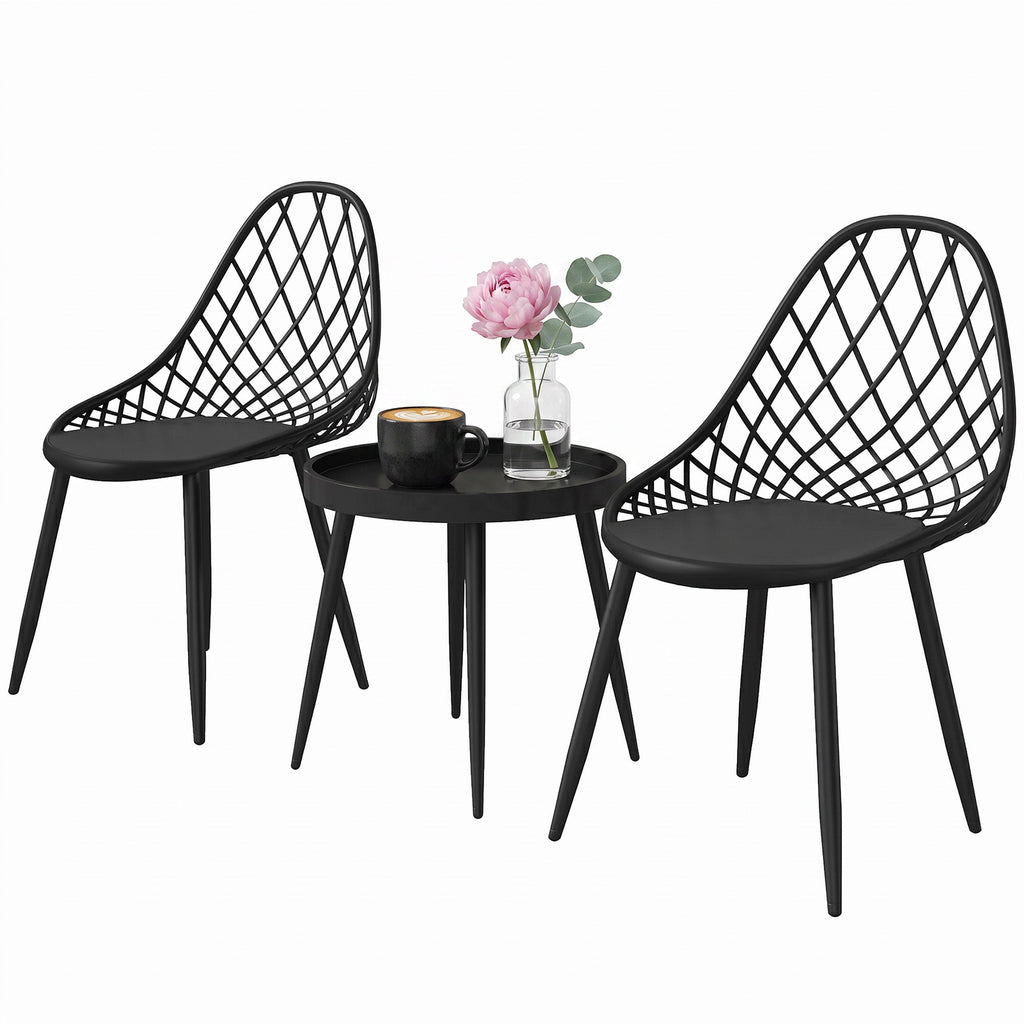 3-Piece Outdoor Bistro Set, 2 Chairs & Round Table, Weatherproof Metal, Black