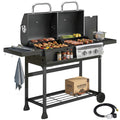 Dual Fuel BBQ Grill with Charcoal and 2+1 Gas Burners, Black
