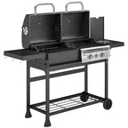 Dual Fuel BBQ Grill with Charcoal and 2+1 Gas Burners, Black