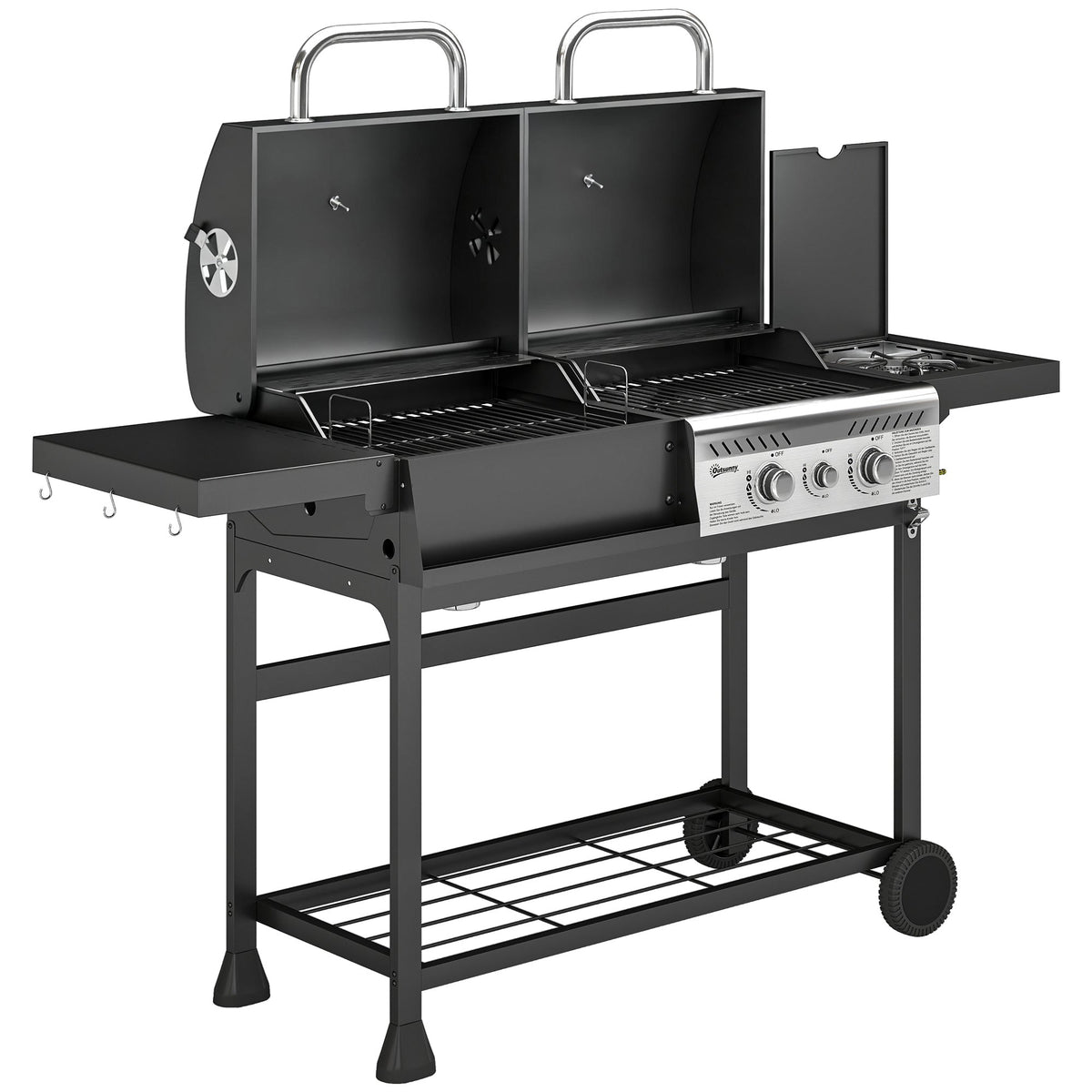 Dual Fuel BBQ Grill with Charcoal and 2+1 Gas Burners, Black