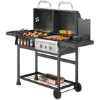 Dual Fuel BBQ Grill with Charcoal and 2+1 Gas Burners, Black