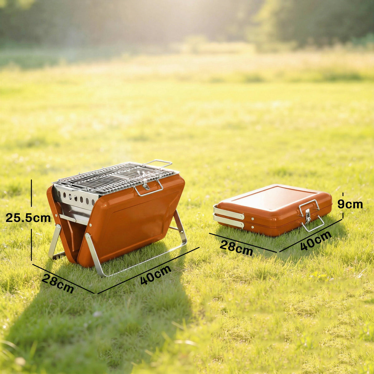 Folding Portable Charcoal BBQ Grill with Handle and Foldable Legs, Orange