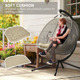 2-Person Double Egg Chair with Stand, 528 lbs Capacity, Cushioned Loveseat, Khaki