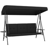 3-Seat Patio Swing Chair with Adjustable Canopy and Side Tray, Black