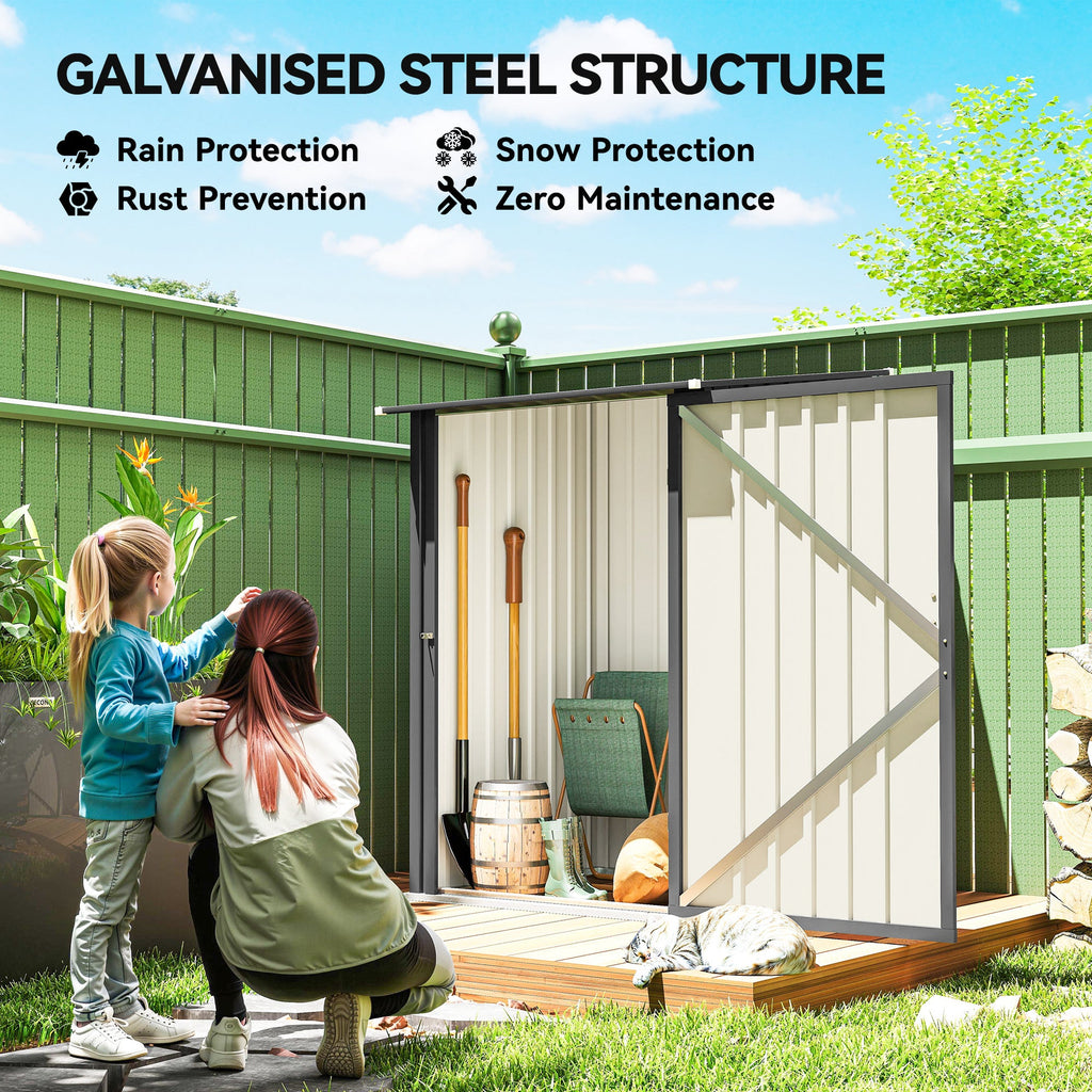 Lean-to Steel Garden Shed 3.3ft x 3.4ft with Lockable Door for Patio or Garden Storage, Dark Grey