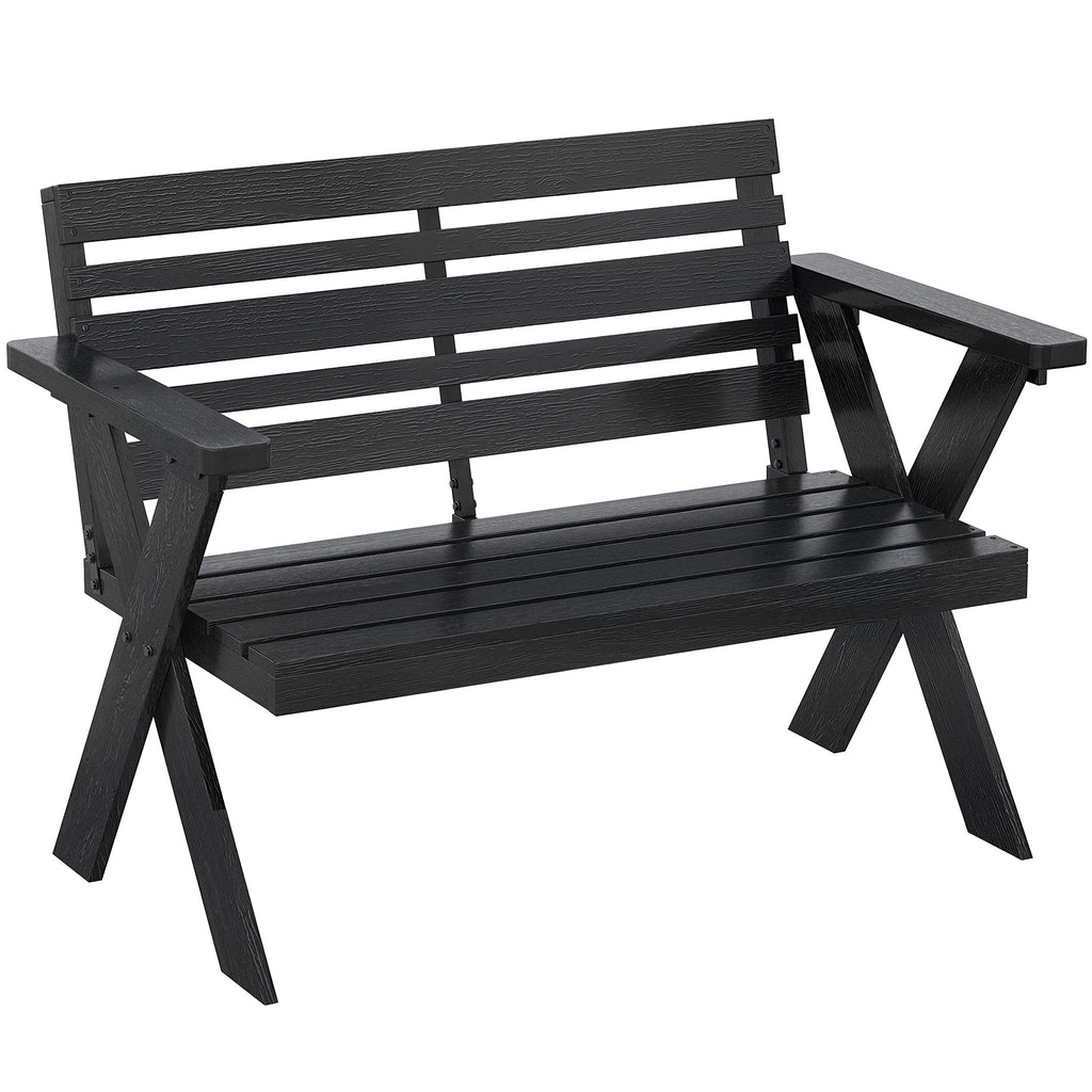 2 Seater Wooden Garden Bench with X-Frame Legs, Black