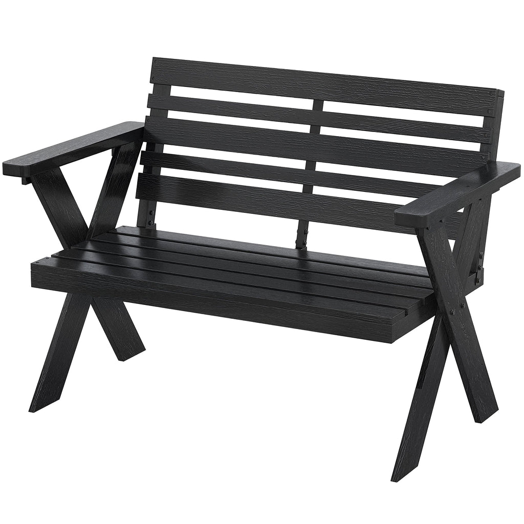 2 Seater Wooden Garden Bench with X-Frame Legs, Black