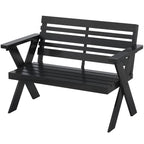 2 Seater Wooden Garden Bench with X-Frame Legs, Black