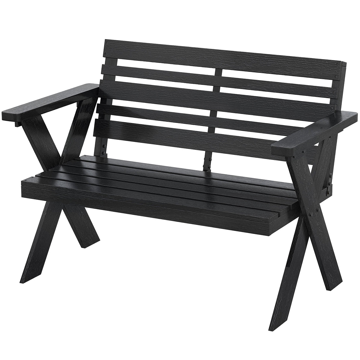 2 Seater Wooden Garden Bench with X-Frame Legs, Black