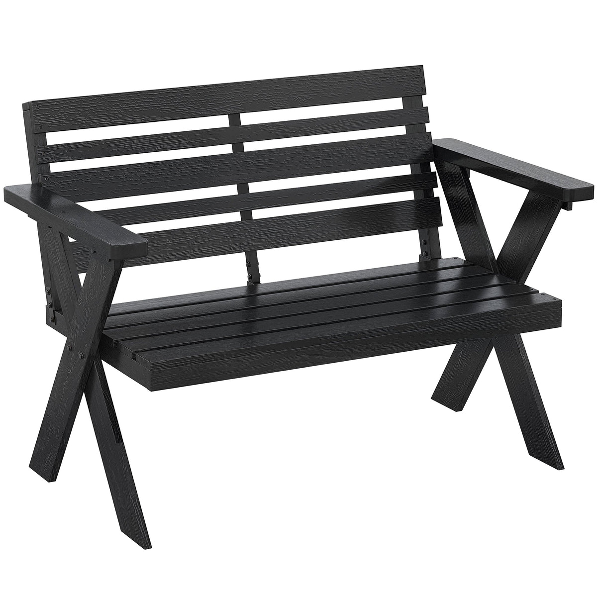 2 Seater Wooden Garden Bench with X-Frame Legs, Black