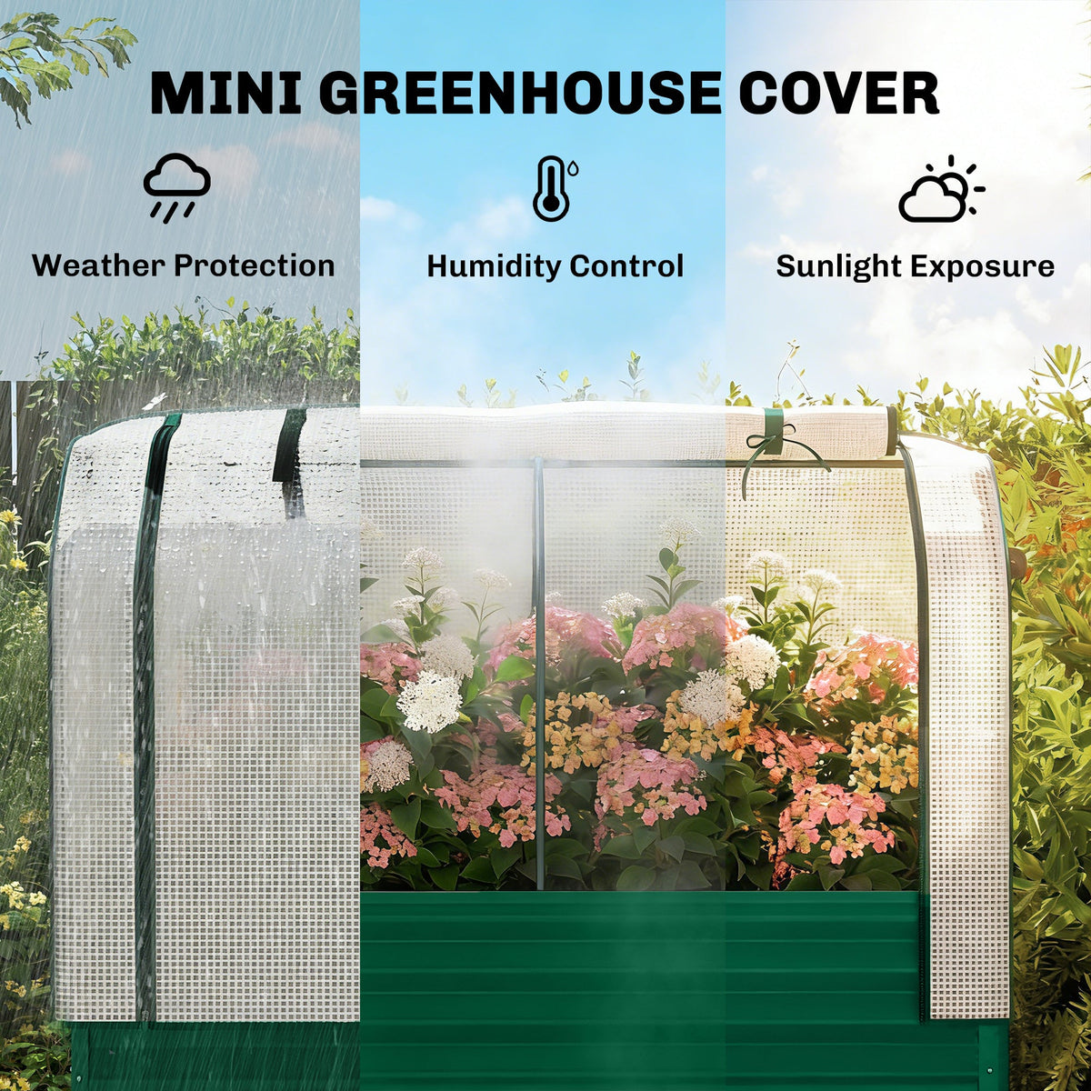 Galvanized Raised Garden Bed with Greenhouse Cover, Green