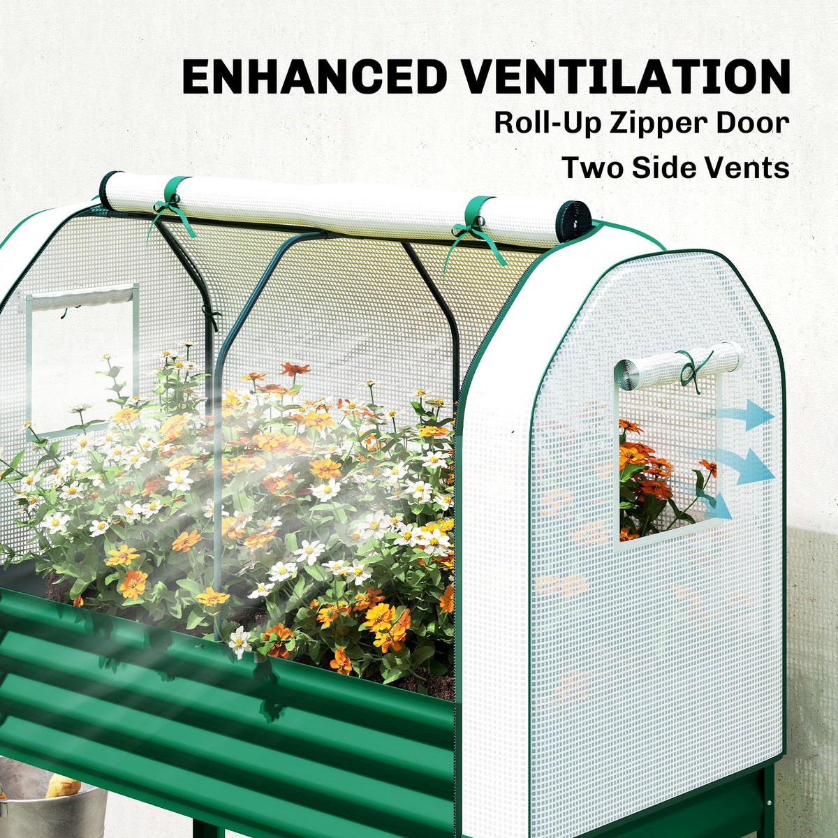 Galvanized Raised Garden Bed with Greenhouse Cover, Green