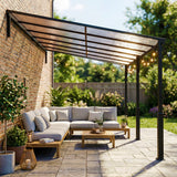 4 x 3 m Metal Lean-to Pergola with Polycarbonate Roof, Brown