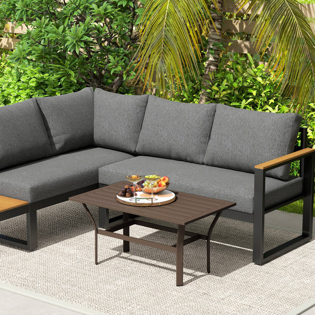 Outdoor Metal Coffee Table with Slatted Top, Brown