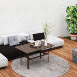 Outdoor Metal Coffee Table with Slatted Top, Brown