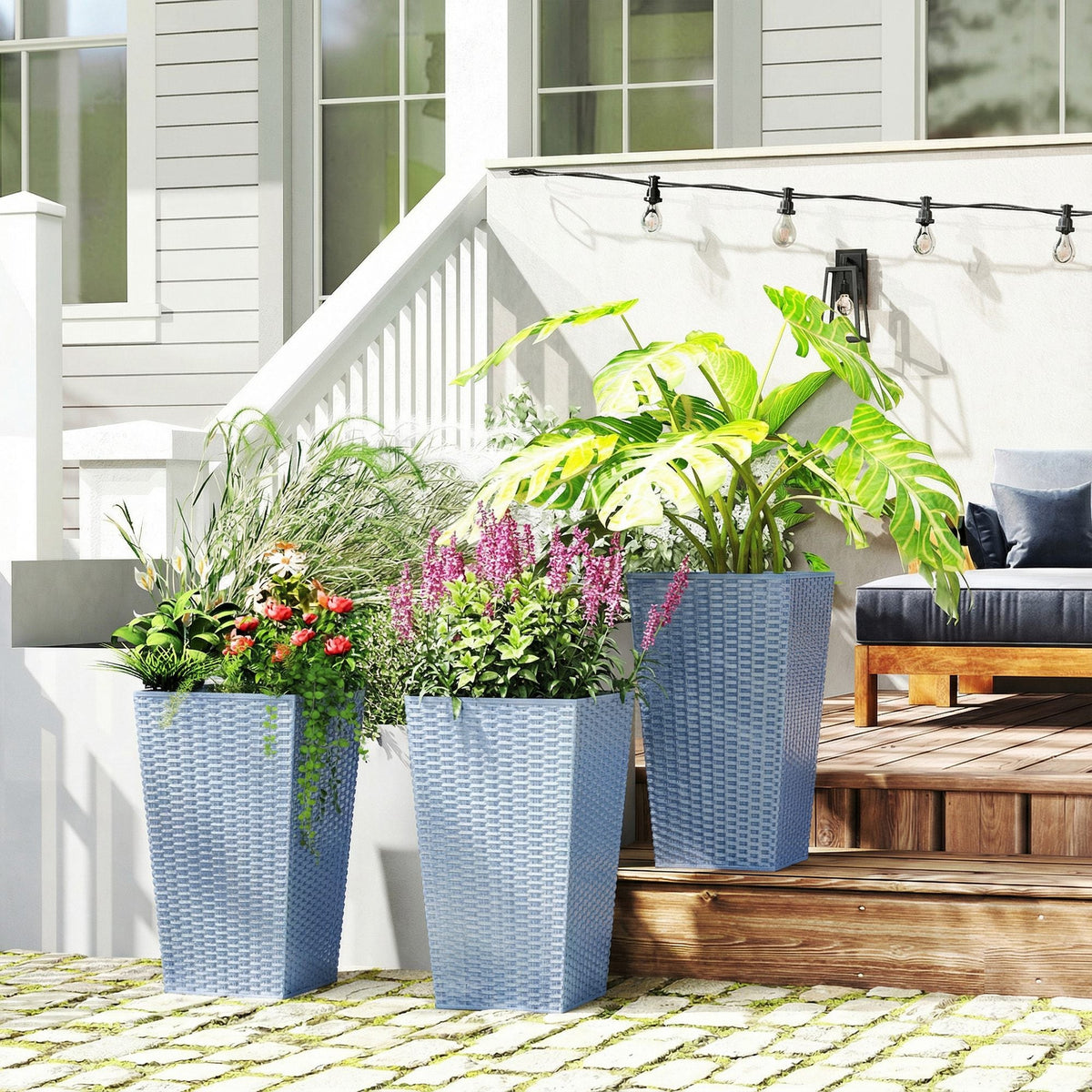3 Piece 24" Tall Planters with Drainage Holes, Light Gray