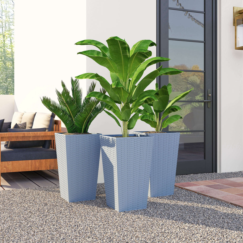 3 Piece 24" Tall Planters with Drainage Holes, Light Gray