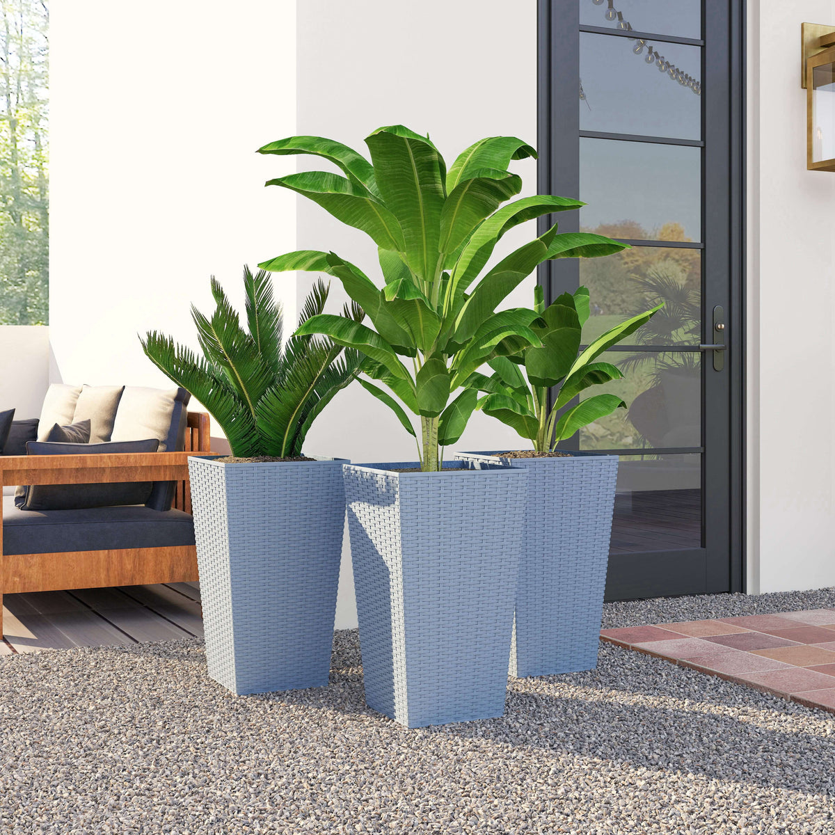 3 Piece 24" Tall Planters with Drainage Holes, Light Gray