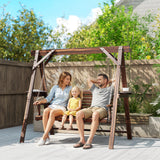3 Seat Porch Swing with Stand and Side Tables, Carbonized Brown