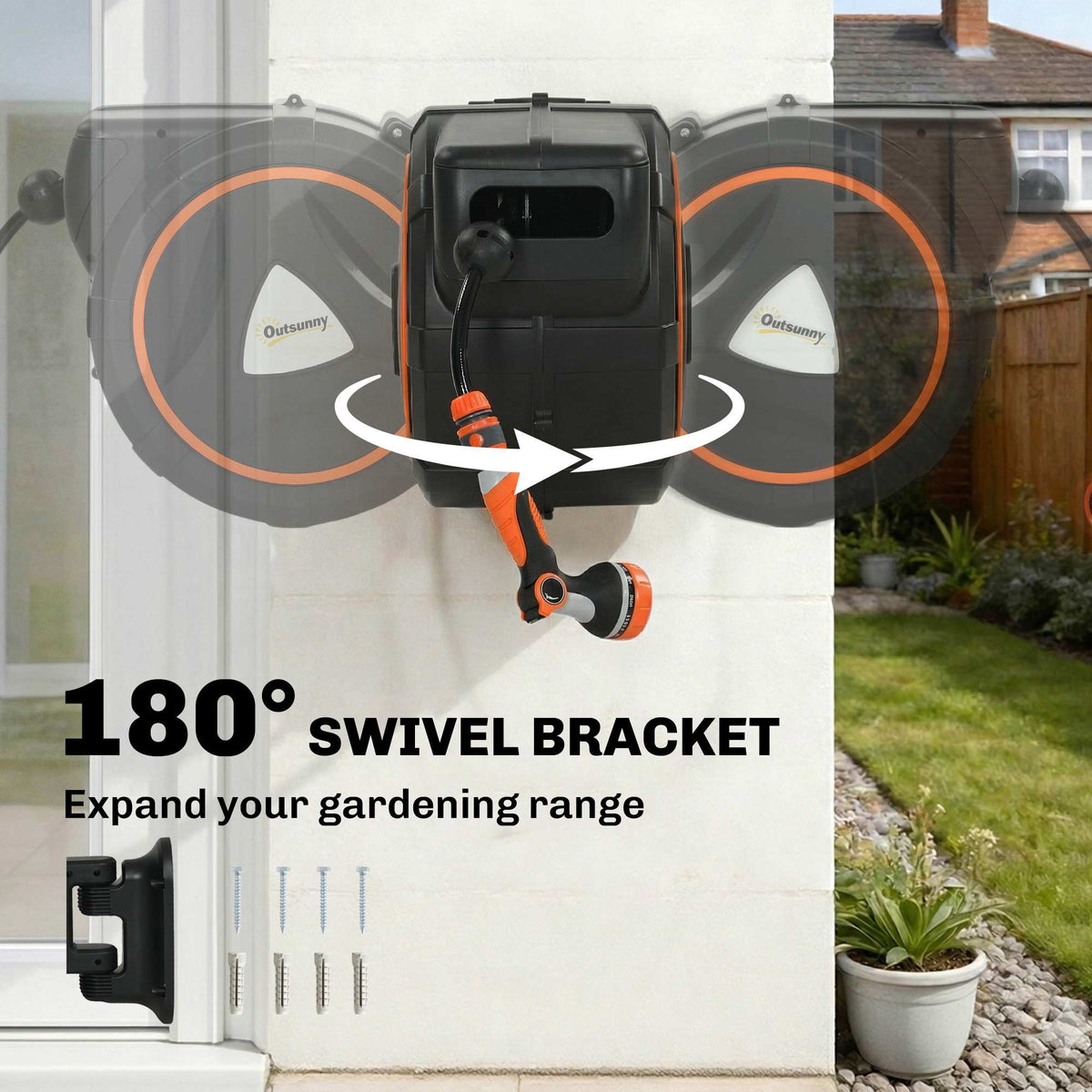 28+2m Retractable Wall-Mount Hose Reel with Auto Retraction & 180° Swivel, Orange