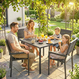 5-Piece Garden Dining Set, Square HDPE Table and Armrest Chairs for 4, Black