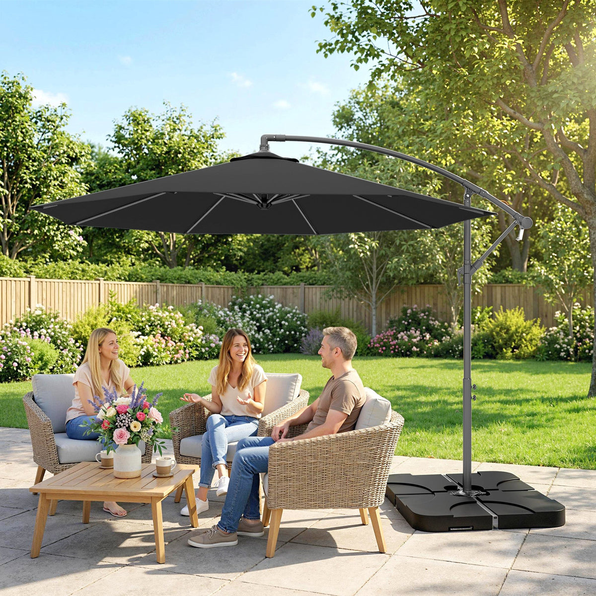 3 m Cantilever Parasol with Weights, Cover & Cross Base, Black