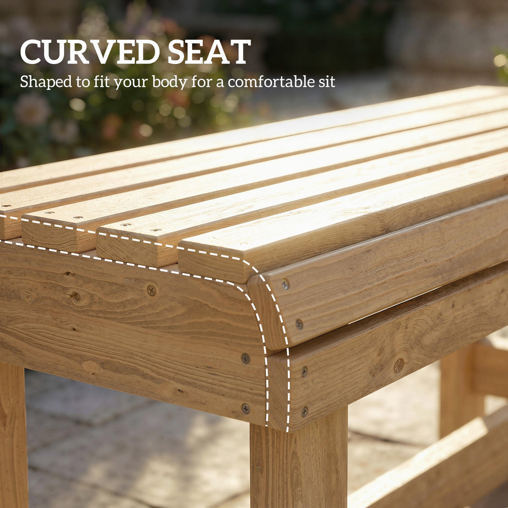 2 Seater Wooden Garden Bench with Curved Slatted Seat, Natural