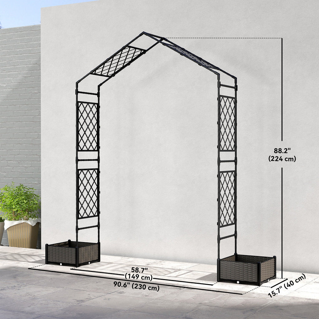 7.3ft Garden Arch with 2 Planter Boxes for Climbing Plants, Black