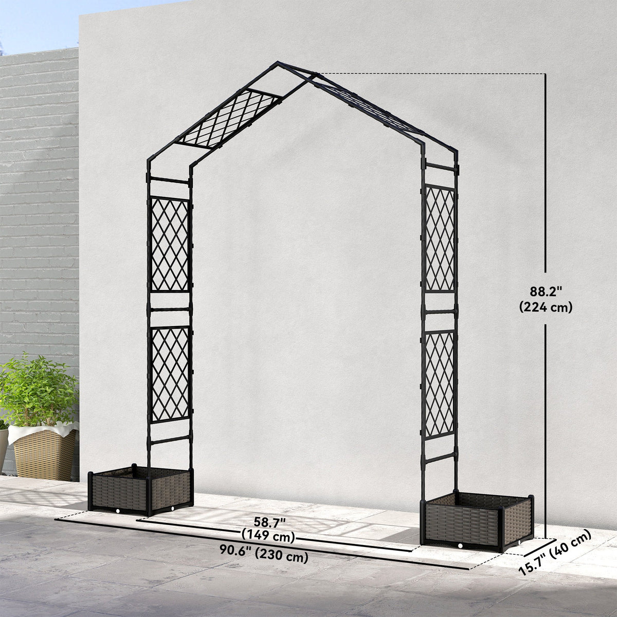7.3ft Garden Arch with 2 Planter Boxes for Climbing Plants, Black