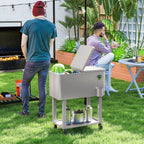 60 Quart Rolling Patio Cooler Cart with Shelf and Bottle Opener, Silver