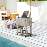 60 Quart Rolling Patio Cooler Cart with Shelf and Bottle Opener, Silver