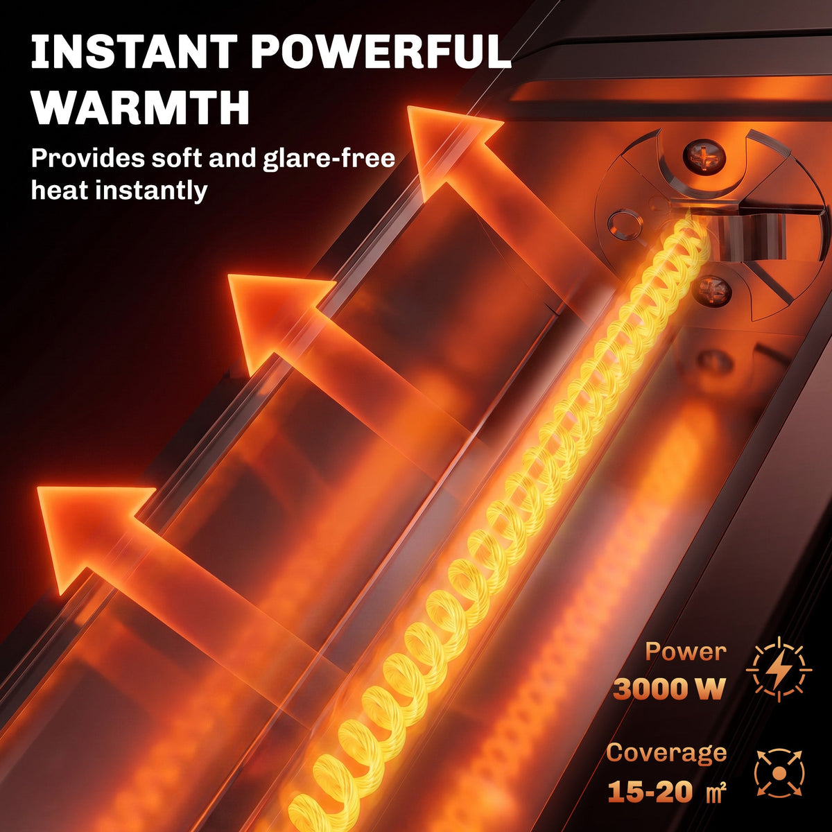 3000 W Electric Infrared Patio Heater, Wall-Mounted with 9 Heat Settings, Black