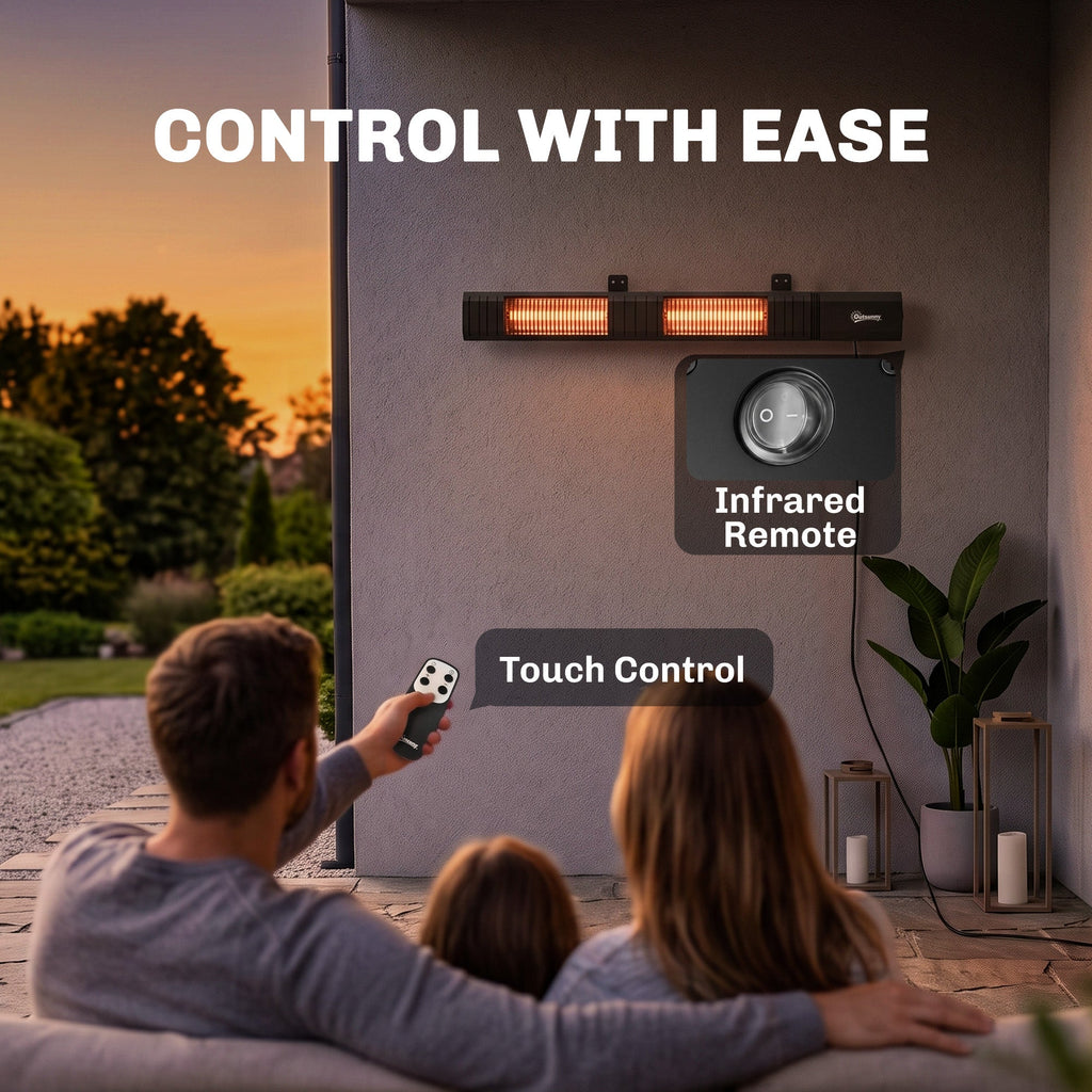 3000 W Electric Infrared Patio Heater, Wall-Mounted with 9 Heat Settings, Black
