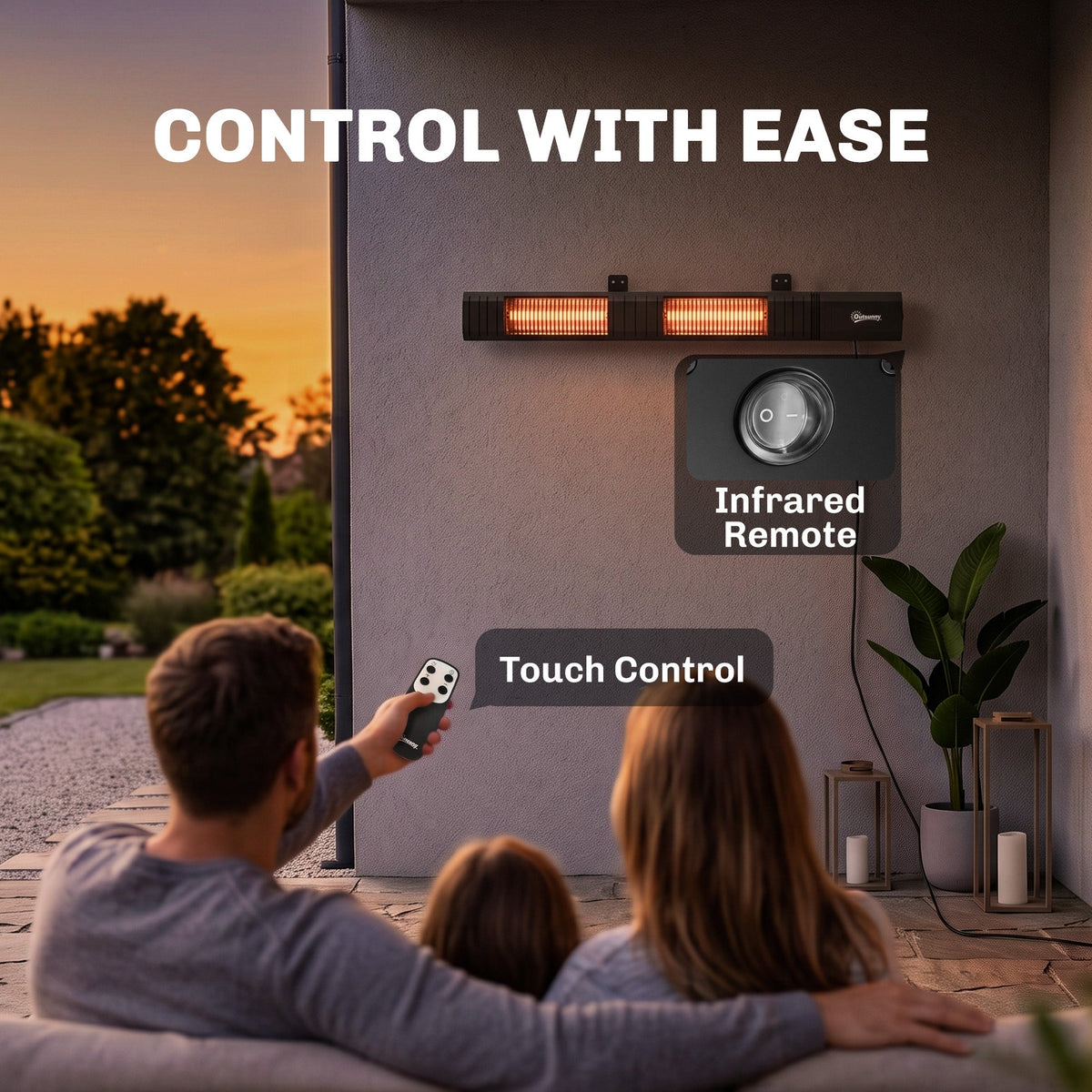 3000 W Electric Infrared Patio Heater, Wall-Mounted with 9 Heat Settings, Black
