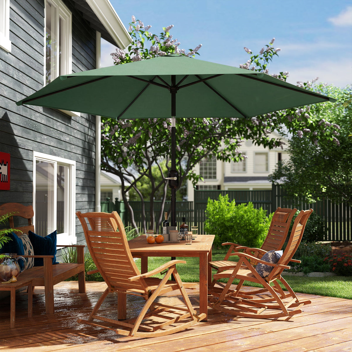 2.6 m Garden Parasol with Tilt, Crank, Vent & Aluminium Pole, Dark Green