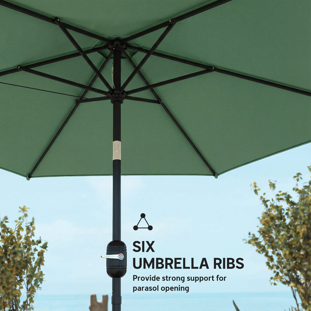 2.6 m Garden Parasol with Tilt, Crank, Vent & Aluminium Pole, Dark Green