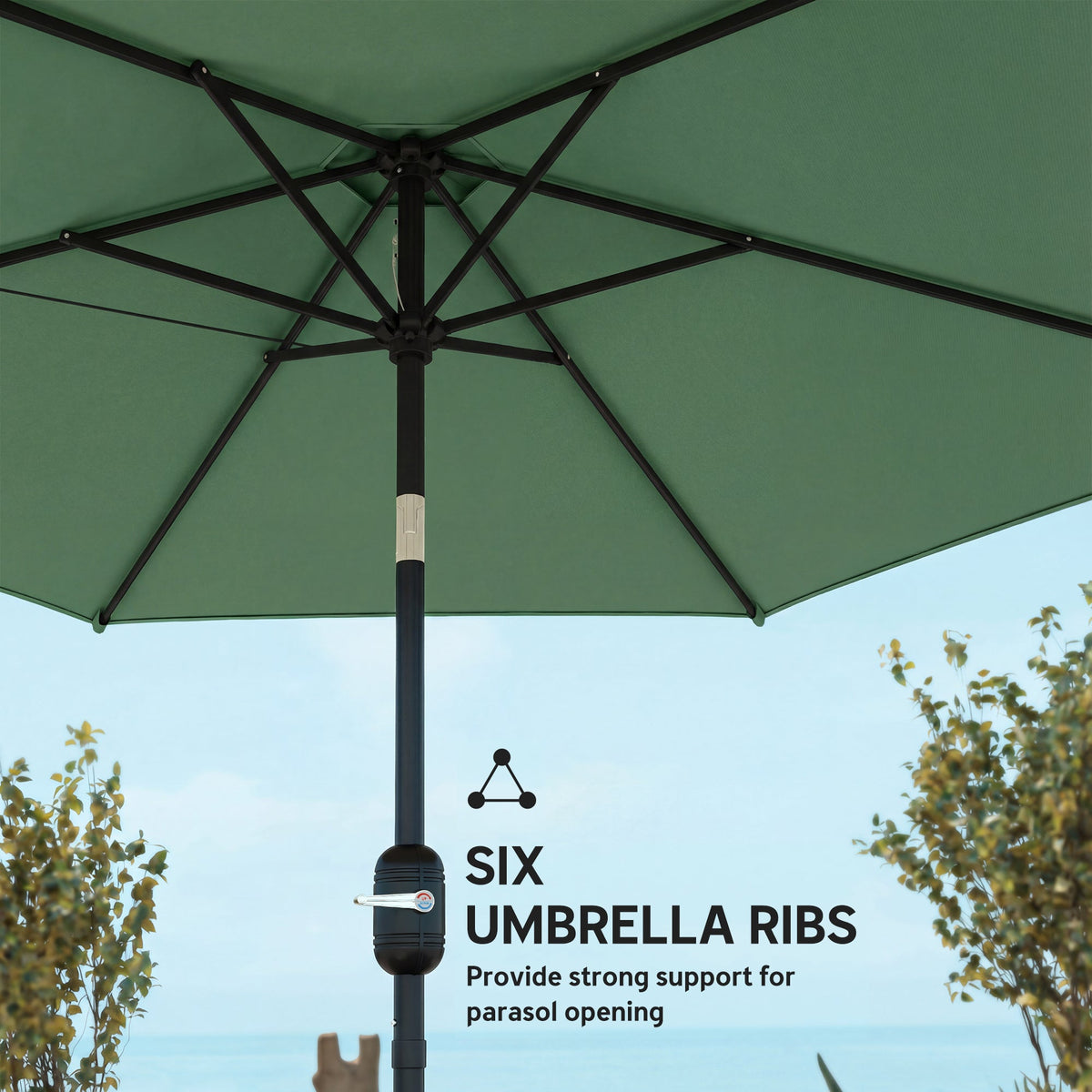 2.6 m Garden Parasol with Tilt, Crank, Vent & Aluminium Pole, Dark Green
