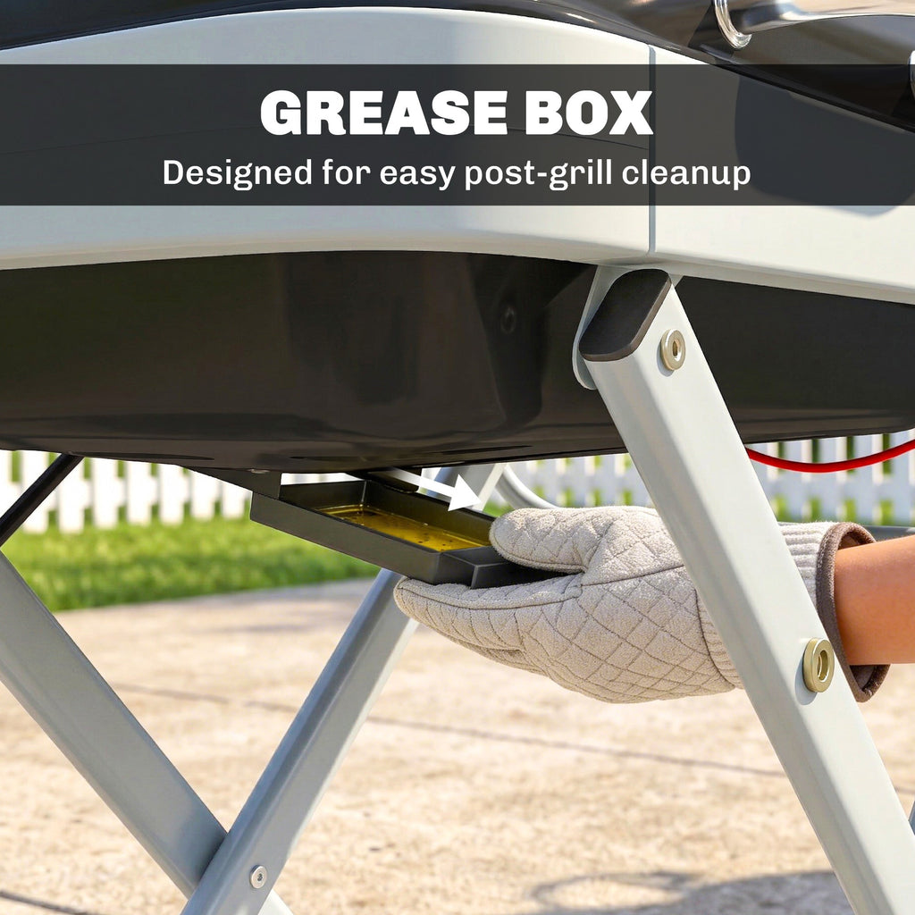 Foldable Gas BBQ Grill with Side Table & Trolley, Grease Box, 2.5 kW, Black