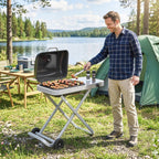 Foldable Gas BBQ Grill with Side Table & Trolley, Grease Box, 2.5 kW, Black