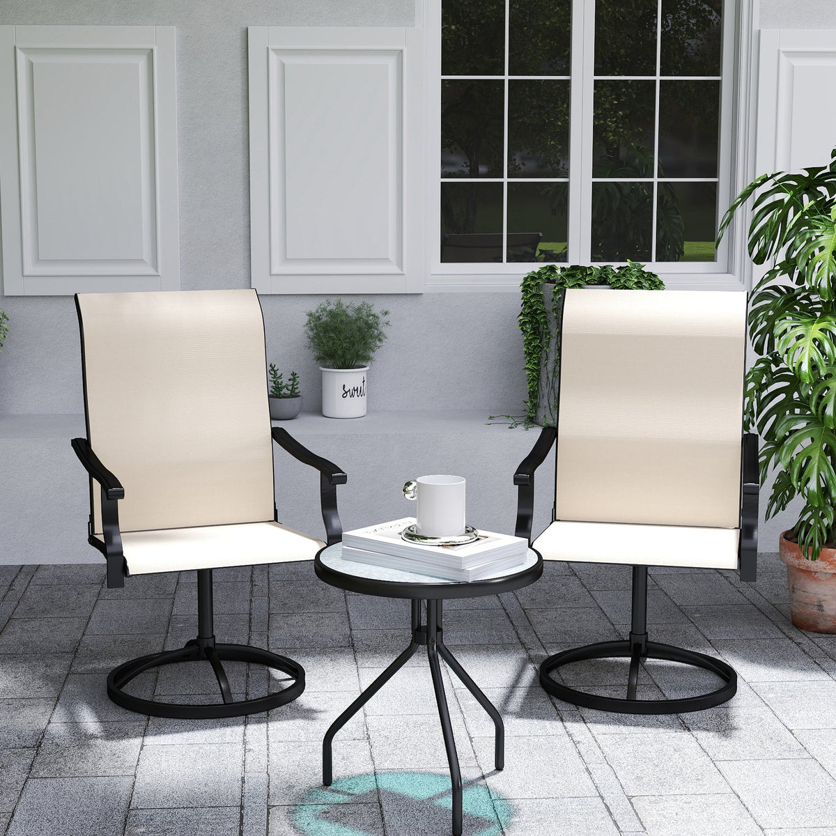 2-Piece Outdoor Patio Swivel Chairs, Beige
