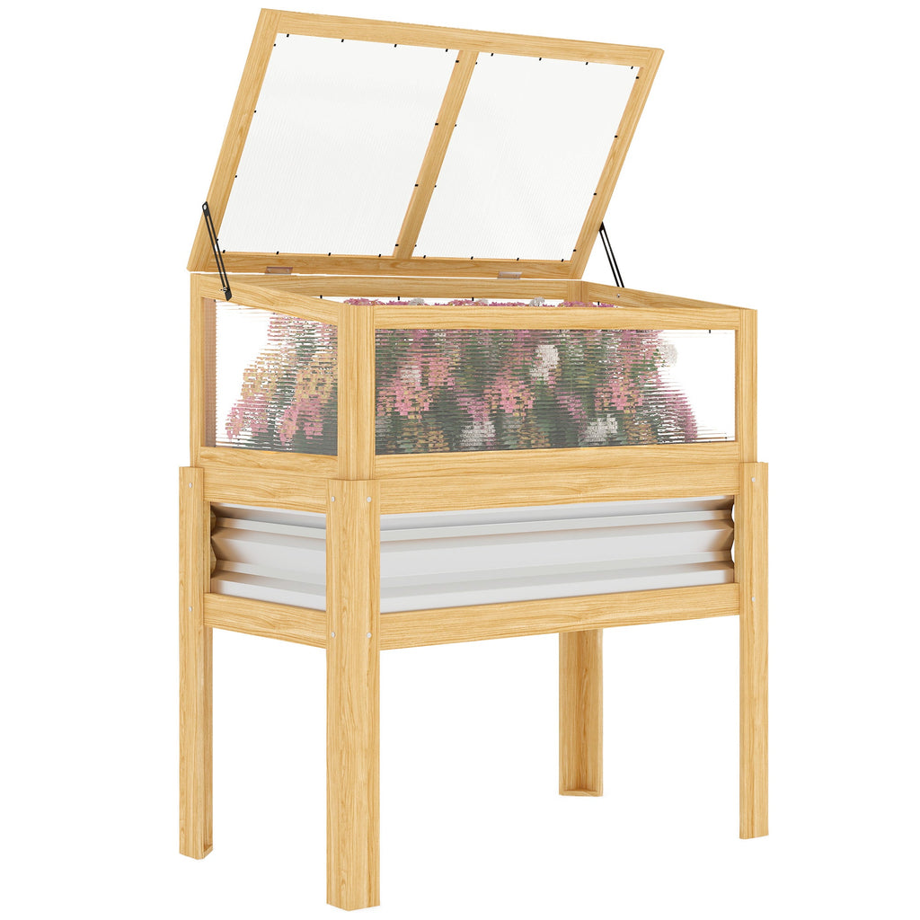 Raised Garden Bed with Detachable Greenhouse Top and Legs, Natural