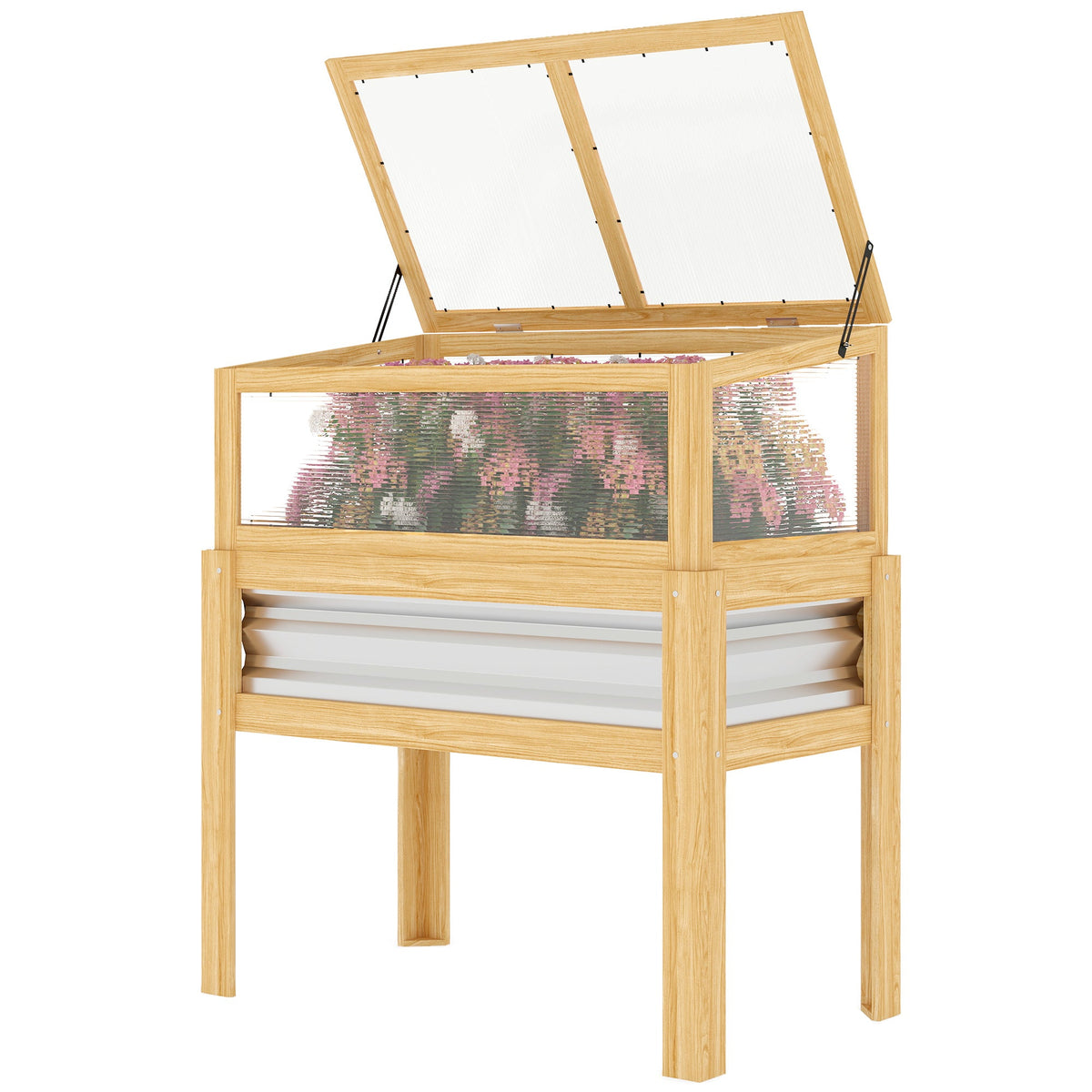 Raised Garden Bed with Detachable Greenhouse Top and Legs, Natural