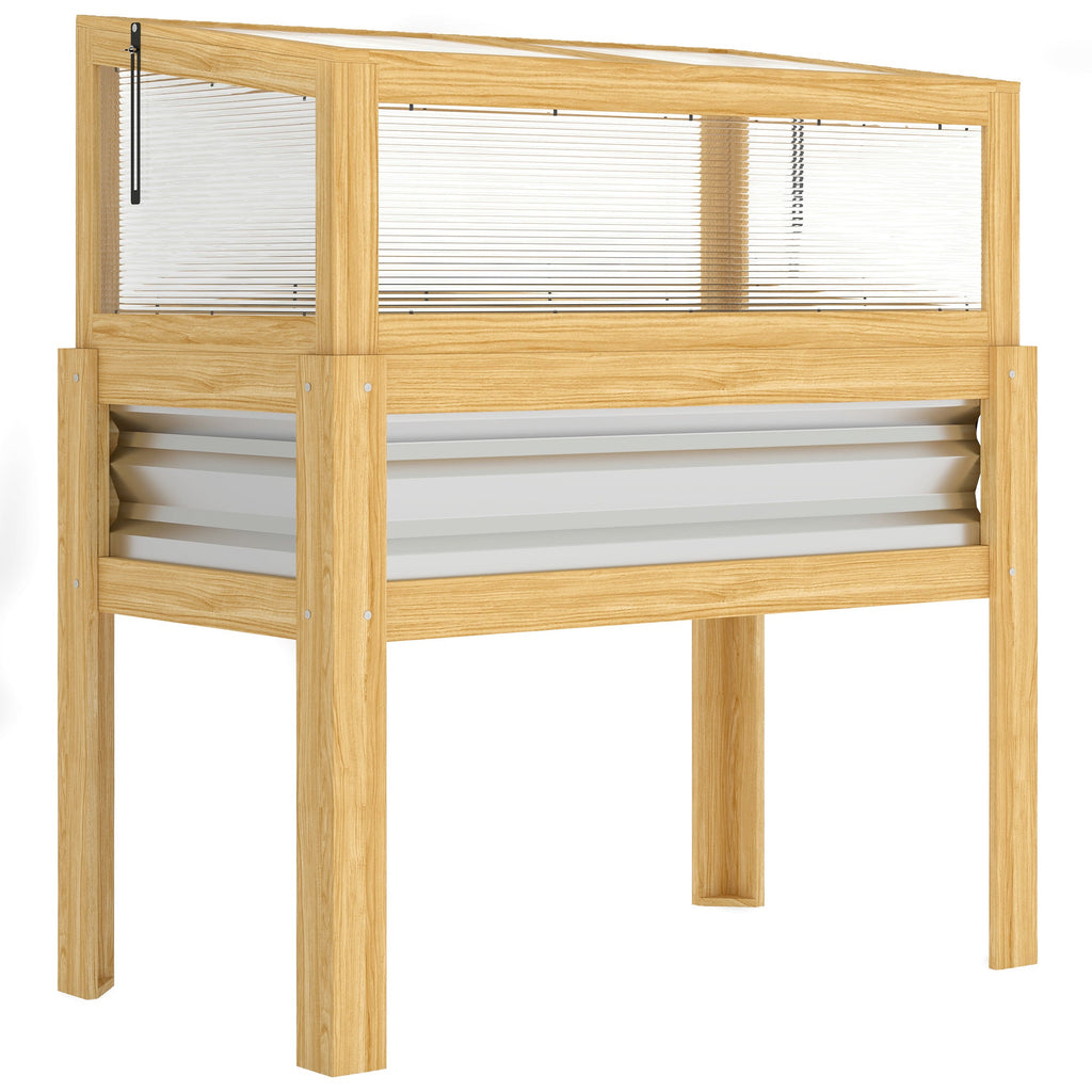 Raised Garden Bed with Detachable Greenhouse Top and Legs, Natural