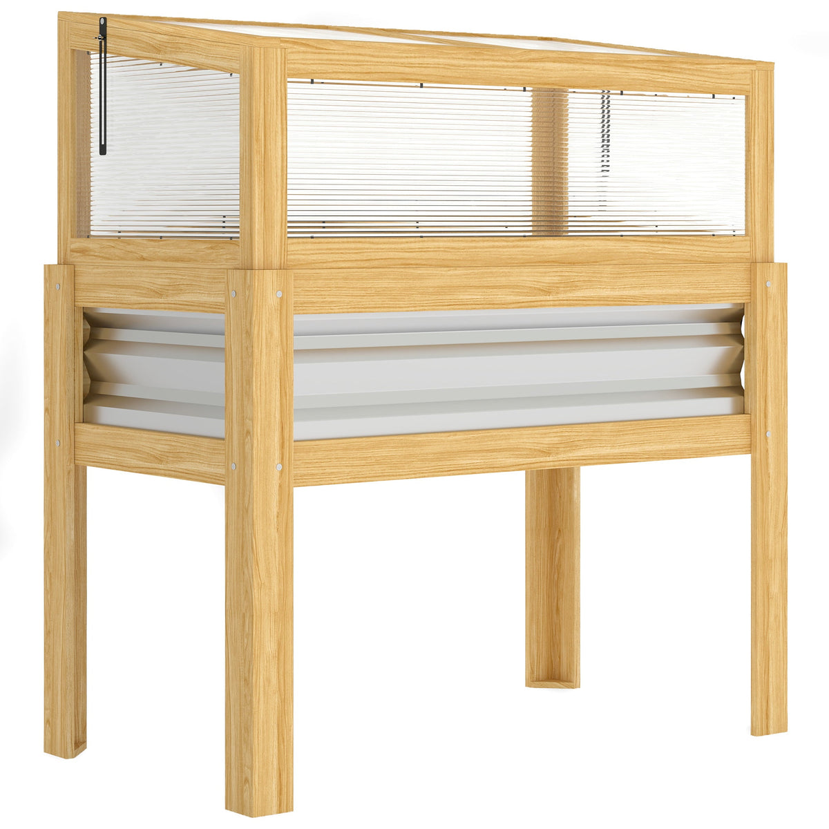 Raised Garden Bed with Detachable Greenhouse Top and Legs, Natural