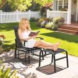 2-Piece Outdoor Glider Chair with Ottoman and All-Weather Breathable Mesh, Black